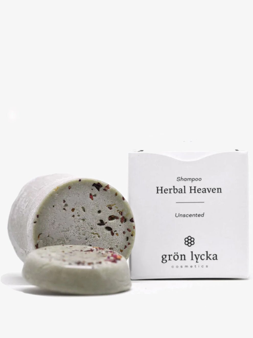 Grön Lycka schampokaka Herbal Heaven doftfri, med förpackning