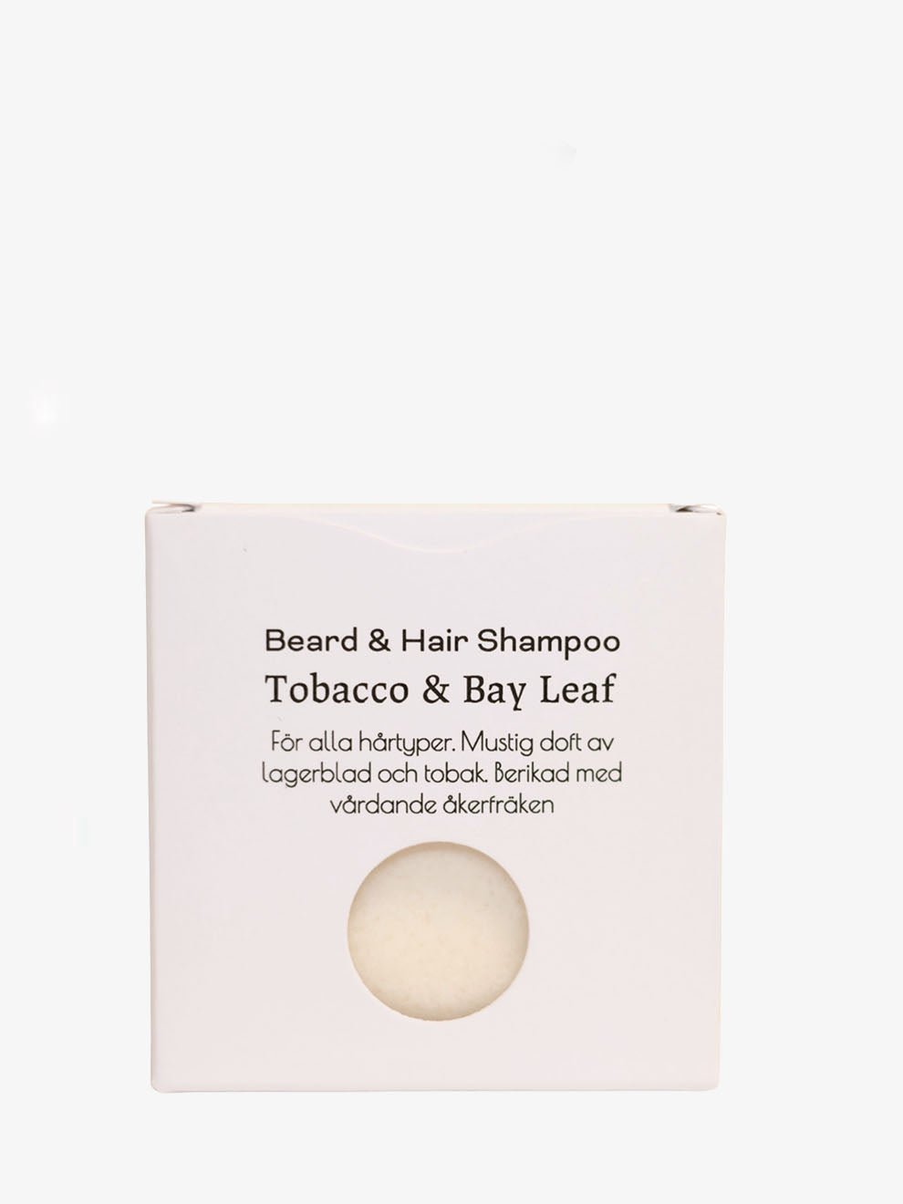 Grön Lycka schampokaka Tobacco & Bay Leaf för hår och skägg i förpackning