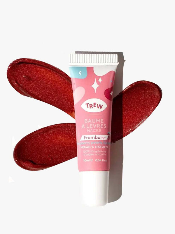 Trew tonat läppbalsam Hallon i rosa tub med färgprover