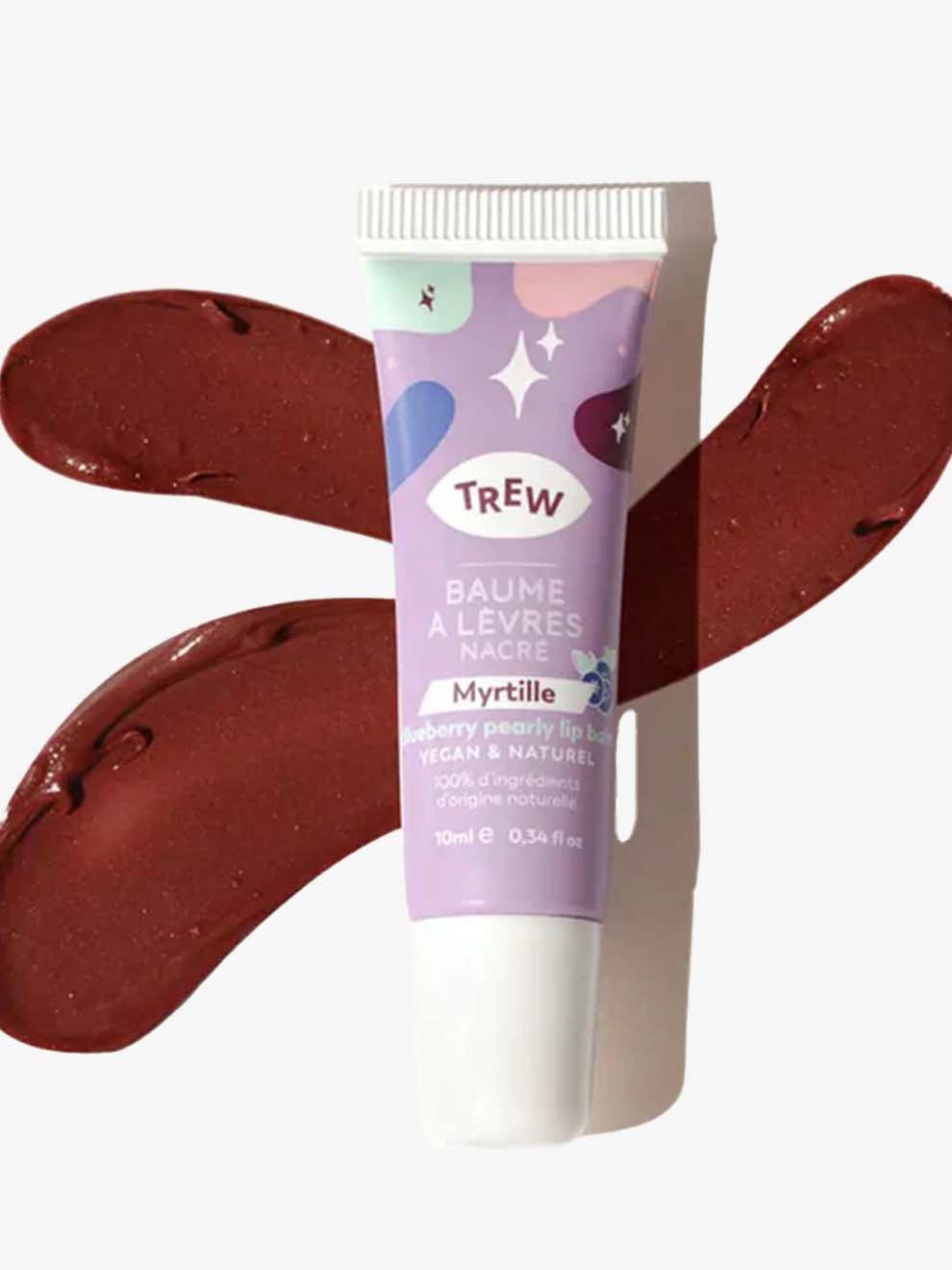 Trew tonat läppbalsam Hallon i rosa tub med färgprover
