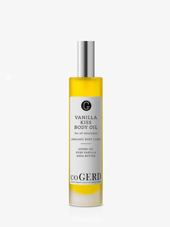 c/o Gerd Vanilla Kiss Body Oil i flaska med gul olja