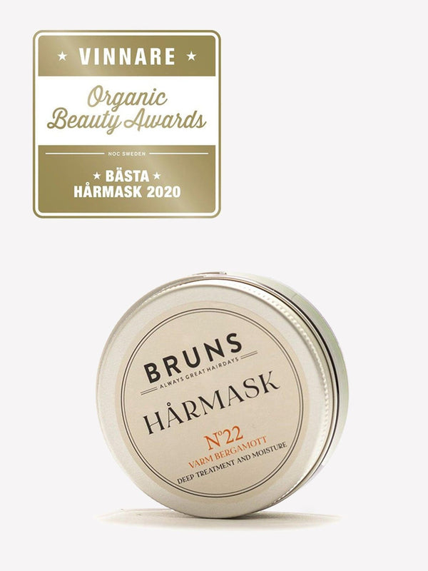 Bruns Hårmask Nº 22 i liten burk, med märket Organic Beauty Awards