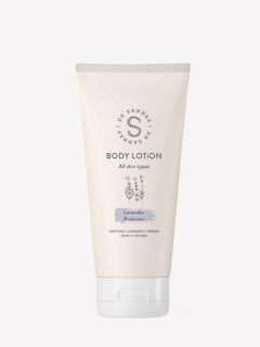 Dr Sannas kroppslotion med probiotika, lavendel, i vit tub
